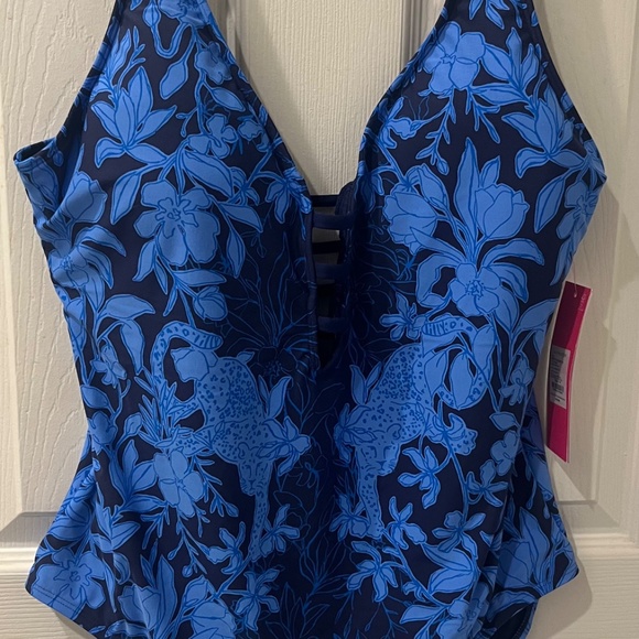 Lilly Pulitzer  NWT Low Tide Navy  Spotting a Pattern Jaspen Swimsuit Size 16 - Picture 2 of 4